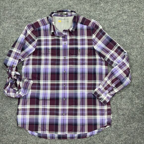 Eddie Bauer Shirt Womens  S Purple Plaid Fishing Vented Outdoors Ladies - Picture 1 of 9
